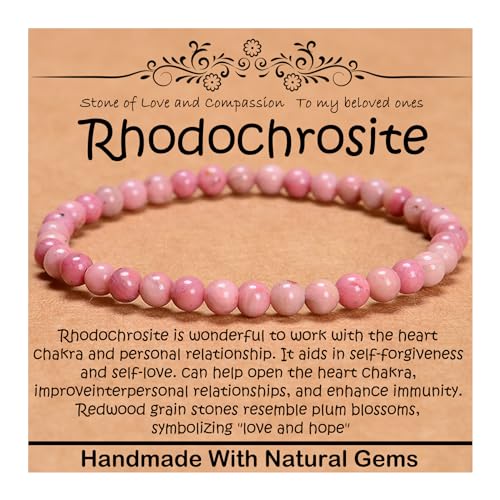 Armband mit natürlichem Heilstein, 6 mm, Yoga, Stretch, elastisches Armband, Stressabbau, Kristallschmuck für Damen und Herren (6 mm, Rhodochrosit) von mkslksbhnxl