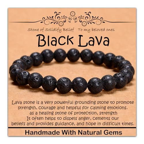 Armband mit natürlichem Heilstein, Yoga, Stretch, elastisches Armband, Stressabbau, Kristallschmuck für Damen und Herren, 6 mm, schwarze Lava, 6 mm von mkslksbhnxl