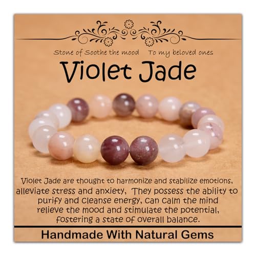 Armband mit natürlichem Heilstein, Yoga, Stretch, elastisches Armband, Stressabbau, Kristallschmuck für Damen und Herren, 6 mm, violette Jade, 6 mm von mkslksbhnxl