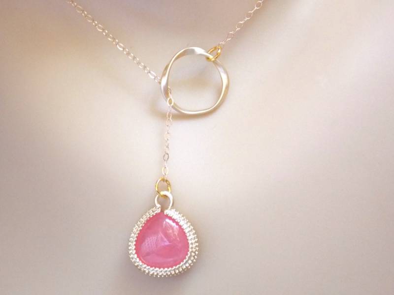 Glas Lariat Halskette, Koralle Anhänger, Pfirsich, Gold Gefüllt, Rosa, Grapefruit, Brautjungfer Geschenke Glas Lariat Halskette, Koralle Anhänger, Pfirsich, Gold Gefüllt, Rosa, Grapefruit, Brautjungfer Geschenke von mlejewelry