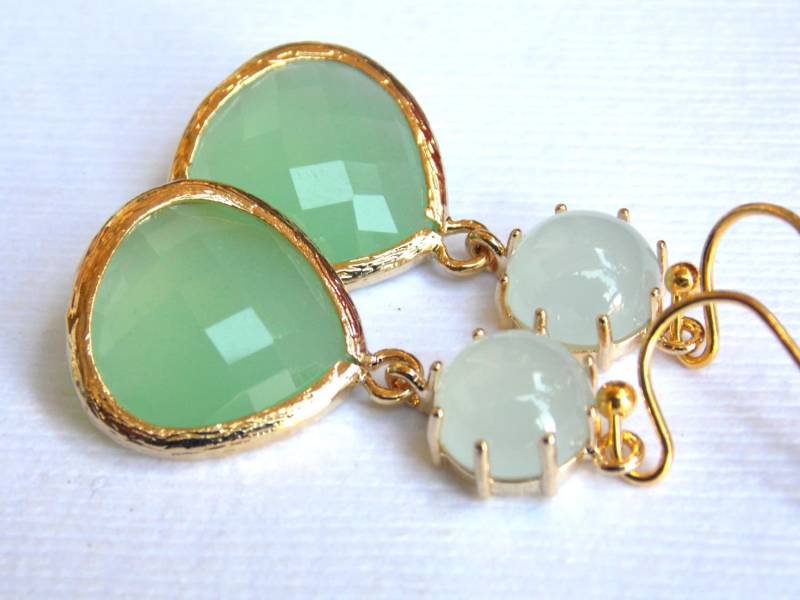 Grüne Ohrringe, Gold Grün Mint Grün, Hochzeit, Brautjungfer Staubig Braut Ohrringe Schmuck, Geschenke von mlejewelry