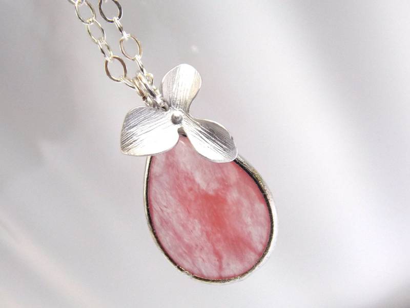 Koralle Halskette, Glas Sterling Silber, Orchidee Blume Brautjungfer Schmuck, Geschenk Koralle Halskette, Glas Sterling Silber, Orchidee Blume Brautjungfer Schmuck, Geschenk von mlejewelry