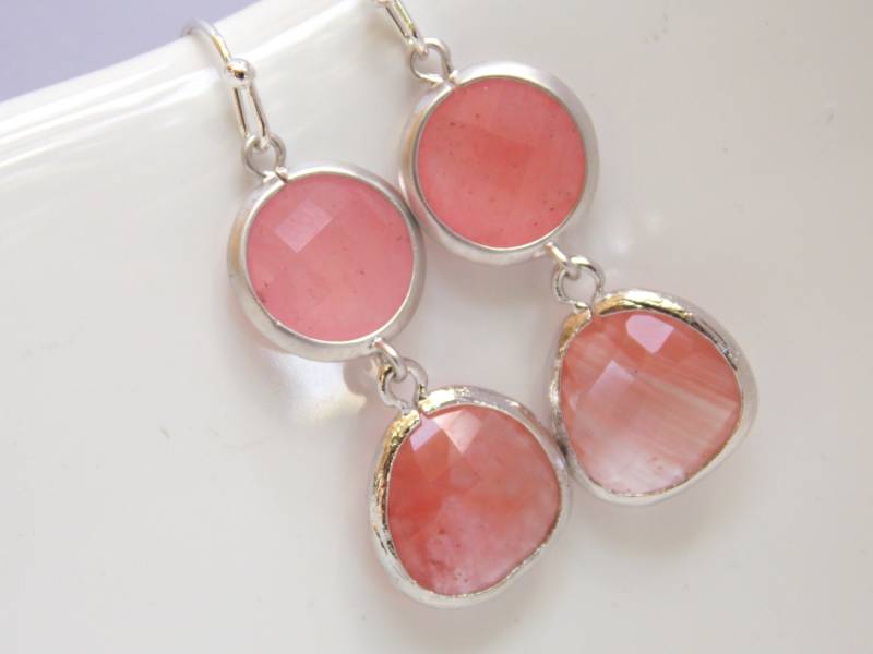 Koralle Ohrringe, Pfirsich Rosa, Glasohrringe, Silber Grapefruit, Brautjungfer Brautschmuck, Geschenke Koralle Ohrringe, Pfirsich Rosa, Glasohrringe, Silber Grapefruit, Brautjungfer Brautschmuck, Geschenke von mlejewelry