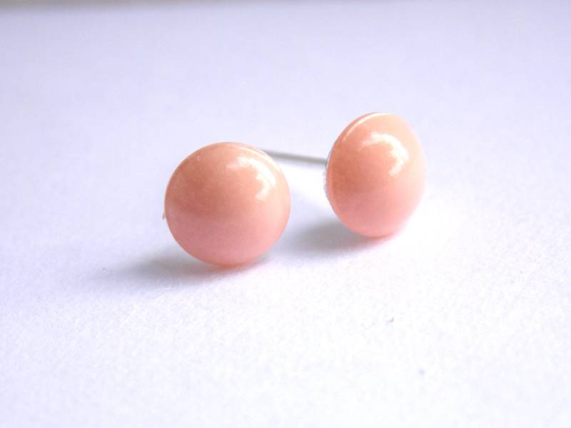 Korallen Ohrringe, Ohrstecker, Pfirsich Perlen Post Swarovski, Silber, Brautjungfern Geschenke, Ohrring, Geschenk von mlejewelry