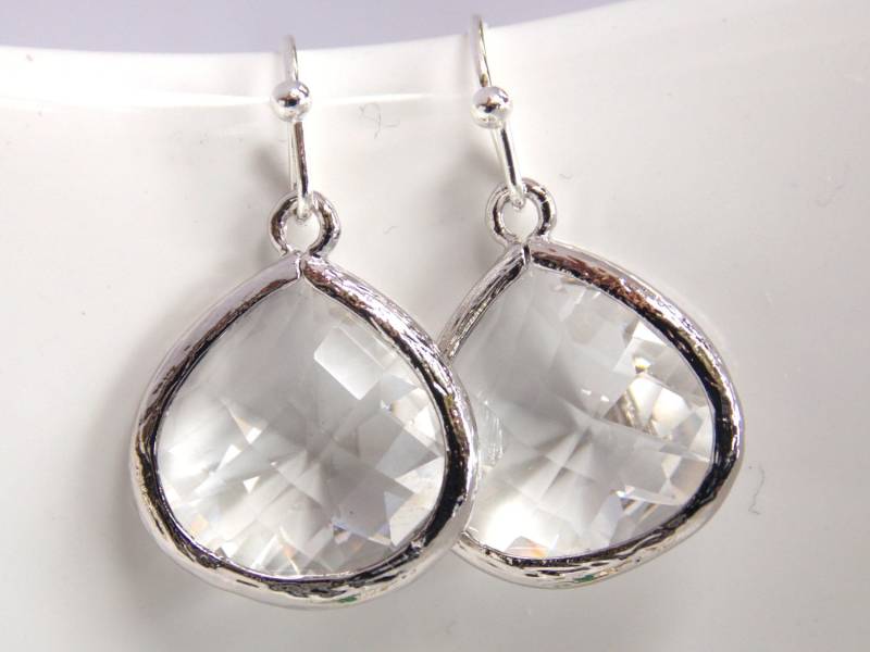 Kristall-Ohrringe, Klar, Glas, Brautjungfer Schmuck, Hochzeitsschmuck, Weiß, Silber, Ohrringe, Braut Geschenke Kristall-Ohrringe, Klar, Glas, Brautjungfer Schmuck, Hochzeitsschmuck, Weiß, Silber, Ohrringe, Braut Geschenke von mlejewelry