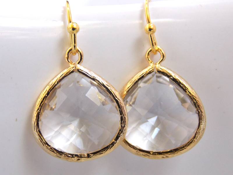 Kristall-Ohrringe, Klare Ohrringe, Glasohrringe, Transparent, Weiß, Gold, Brautjungfer Braut Geschenke Kristall-Ohrringe, Klare Ohrringe, Glasohrringe, Transparent, Weiß, Gold, Brautjungfer Braut Geschenke von mlejewelry