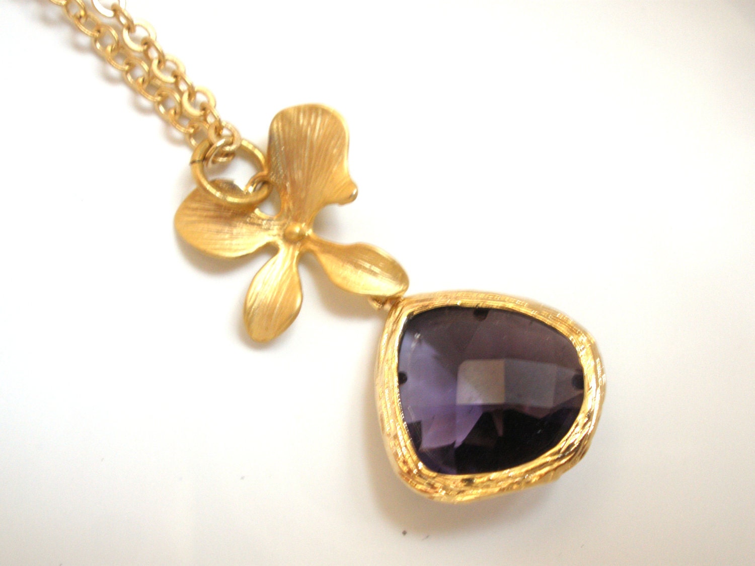 Lila Halskette, Glas Orchidee Blume Kristall Gold Brautjungfer Geschenke, Freund Geschenk Lila Halskette, Glas Orchidee Blume Kristall Gold Brautjungfer Geschenke, Freund Geschenk von mlejewelry