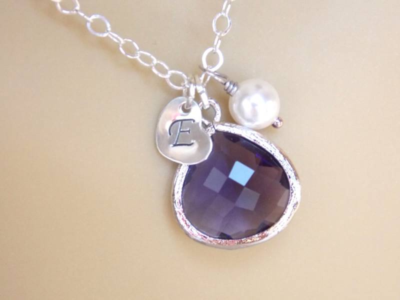 Lila Halskette, Sterling Silber Personalisierte Amethyst, Initial Personalisiertes Geschenk Herz Charm, Mama Geschenk, Brautjungfer Lila Halskette, Sterling Silber Personalisierte Amethyst, Initial Personalisiertes Geschenk Herz Charm, Mama Geschenk, Brautjungfer von mlejewelry