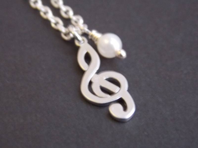 Musik Note Halskette, Note Charm, Schmuck, Silber Weiße Perle, Perlenkette, Zierliche Geschenk von mlejewelry