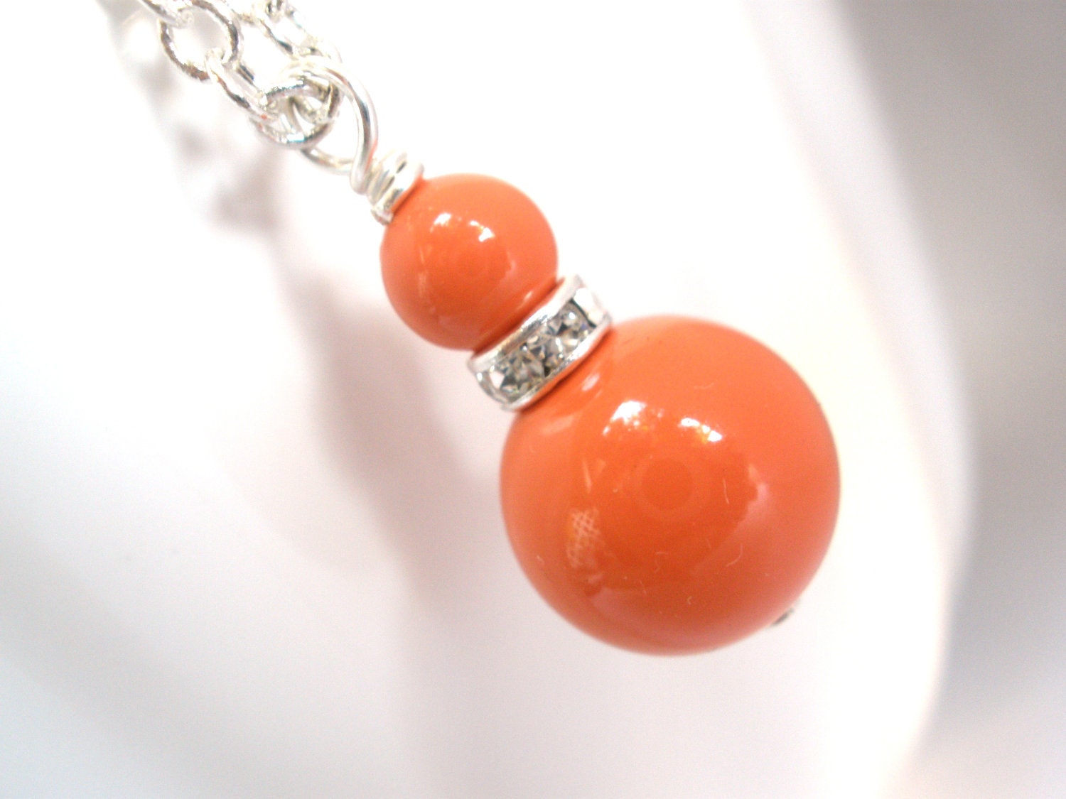 Orange Halskette, Swarovski Perle Anhänger, Koralle Silber Silberkette, Brautjungferngeschenke Orange Halskette, Swarovski Perle Anhänger, Koralle Silber Silberkette, Brautjungferngeschenke von mlejewelry