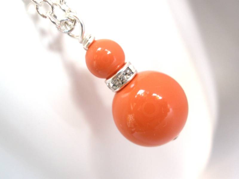 Orange Halskette, Swarovski Perle Anhänger, Koralle Silber Silberkette, Brautjungferngeschenke Orange Halskette, Swarovski Perle Anhänger, Koralle Silber Silberkette, Brautjungferngeschenke von mlejewelry