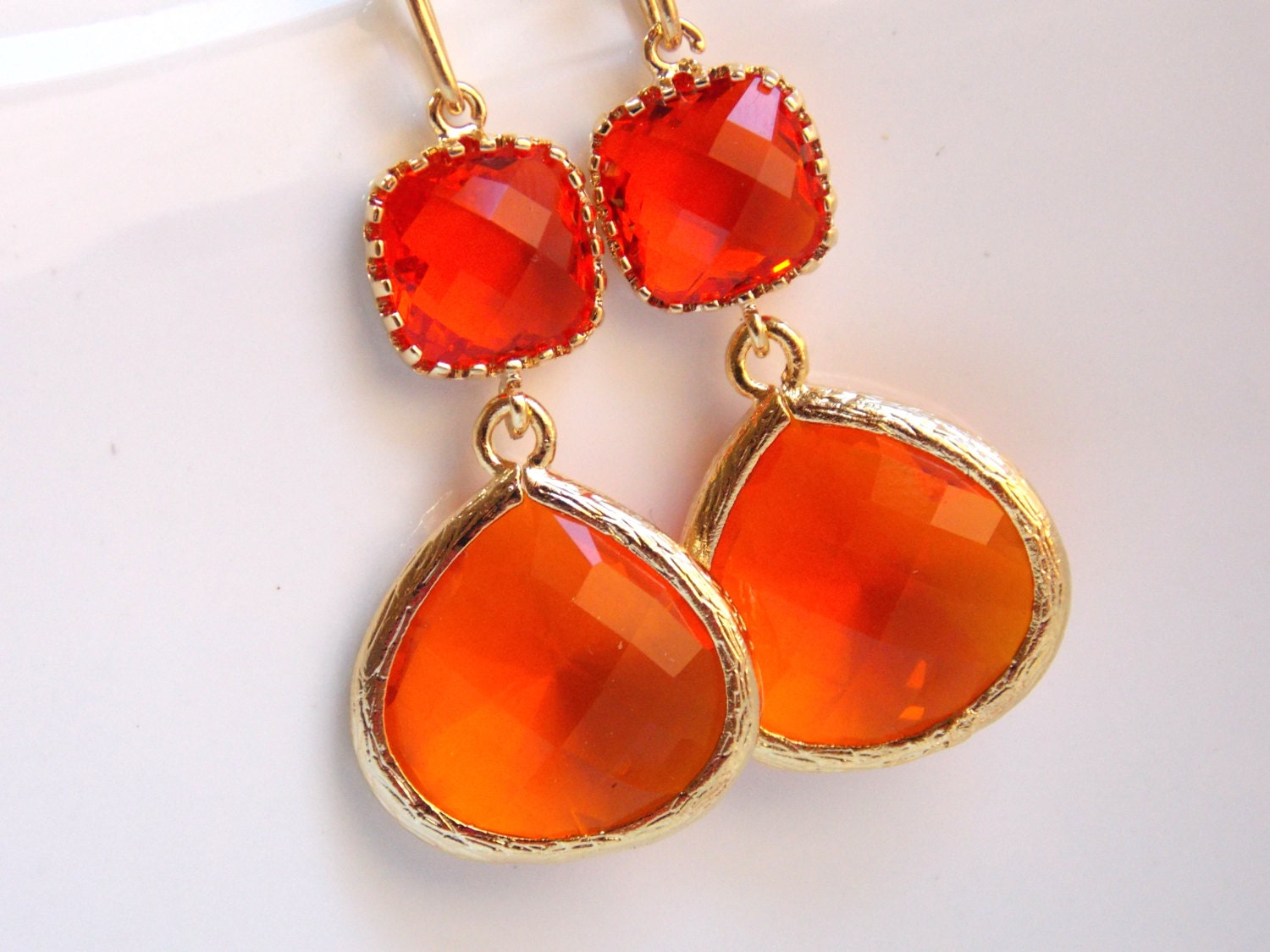 Orange Ohrringe, Glasohrringe, Gold, Karneol, Mandarine, Lang, Hochzeit, Brautjungfer Braut Ohrringe Schmuck, Geschenke von mlejewelry