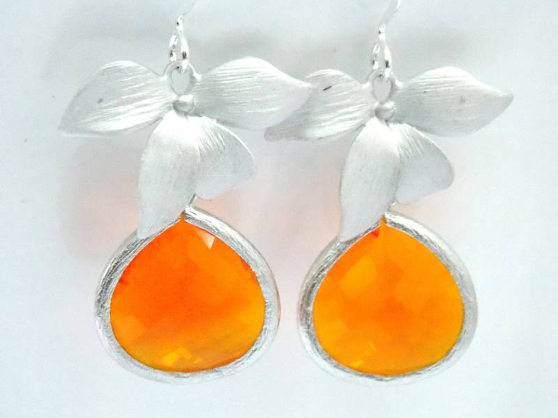 Orange Ohrringe, Mandarine Glas Ohrringe Silber Karneol Blume Hochzeitsschmuck, Brautjungfer Geschenke von mlejewelry