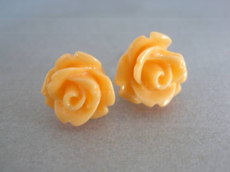Orange Ohrringe, Tangerine, Pfirsich Ohrringe Hell Weich Orange, Rose Blumenohrringe, Brautjungfer Geschenke von mlejewelry