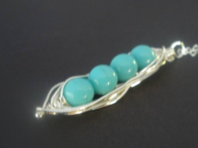Peapod Halskette, Sterling Silber Erbsenschote, Vier Erbsen in Einer Pod-Halskette, Mutter Schmuck von mlejewelry