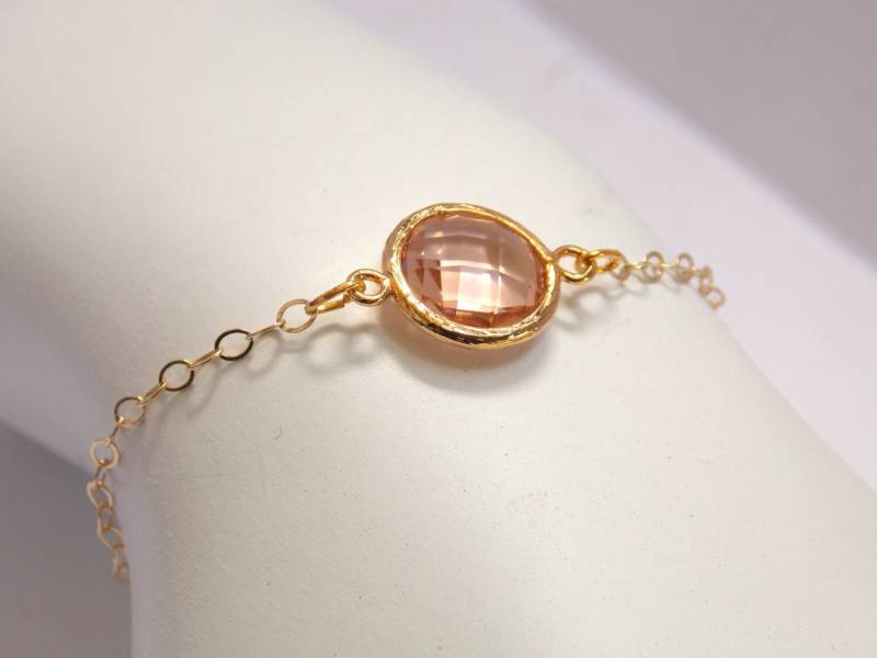 Pfirsich Armband, Glas 14K Gold Gefüllt, Champagner, Erröten, Brautjungfer Schmuck Hochzeitsschmuck, Brautjungfern Geschenk Pfirsich Armband, Glas 14K Gold Gefüllt, Champagner, Erröten, Brautjungfer Schmuck Hochzeitsschmuck, Brautjungfern Geschenk von mlejewelry