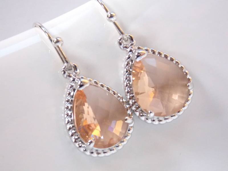 Pfirsich Ohrringe, Blush Glas, Silber, Champagner, Brautjungfer Schmuck, Hochzeitsschmuck, Geschenke, Baumeln Pfirsich Ohrringe, Blush Glas, Silber, Champagner, Brautjungfer Schmuck, Hochzeitsschmuck, Geschenke, Baumeln von mlejewelry