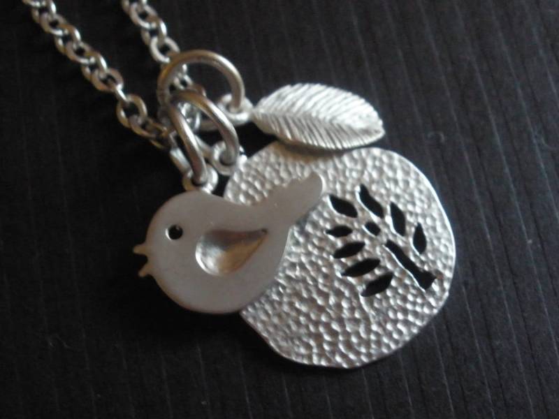 Vogel-Halskette, Baum Halskette, Blatt Vogel, Kreis Des Lebens, Charme, Anhänger, Matt Rhodium Vergoldet Kette, Charm Halskette Vogel-Halskette, Baum Halskette, Blatt Vogel, Kreis Des Lebens, Charme, Anhänger, Matt Rhodium Vergoldet Kette, Charm Halskette von mlejewelry