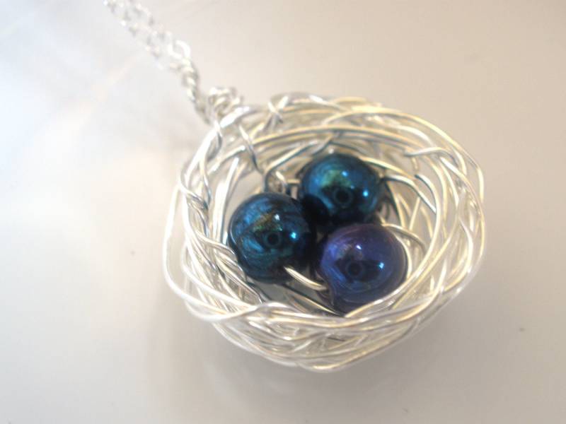 Vogel-Nest-Halskette Mit Blauen Ei Perlen, Sterling Silber Halskette, Vögel Nisten Draht Gewickelt, Blaue Nest-Halskette Vogel-Nest-Halskette Mit Blauen Ei Perlen, Sterling Silber Halskette, Vögel Nisten Draht Gewickelt, Blaue Nest-Halskette von mlejewelry