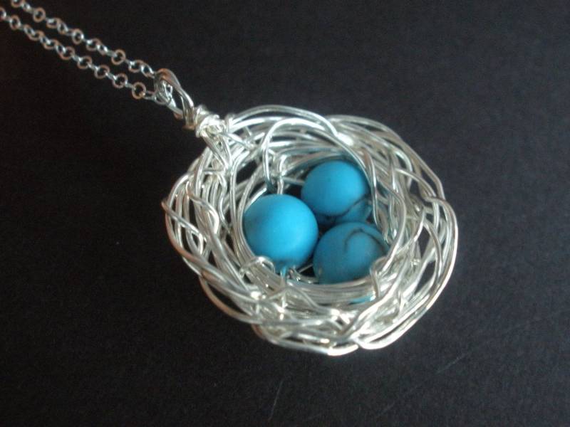 Vogel-Nest-Halskette Mit Türkis-Perlen, Vogel-Nest-Halskette, Wire Wrapped, Mutterschmuck, Muttergeschenke, Mom Vogel-Nest-Halskette Mit Türkis-Perlen, Vogel-Nest-Halskette, Wire Wrapped, Mutterschmuck, Muttergeschenke, Mom von mlejewelry