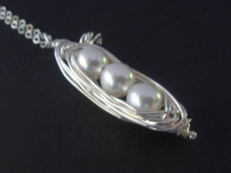 sterling Silber Erbsenschote Halskette, Erbsenschote, Erbsen in Einer Schote Mutter Mütter Schmuck, Draht Gewickelt von mlejewelry