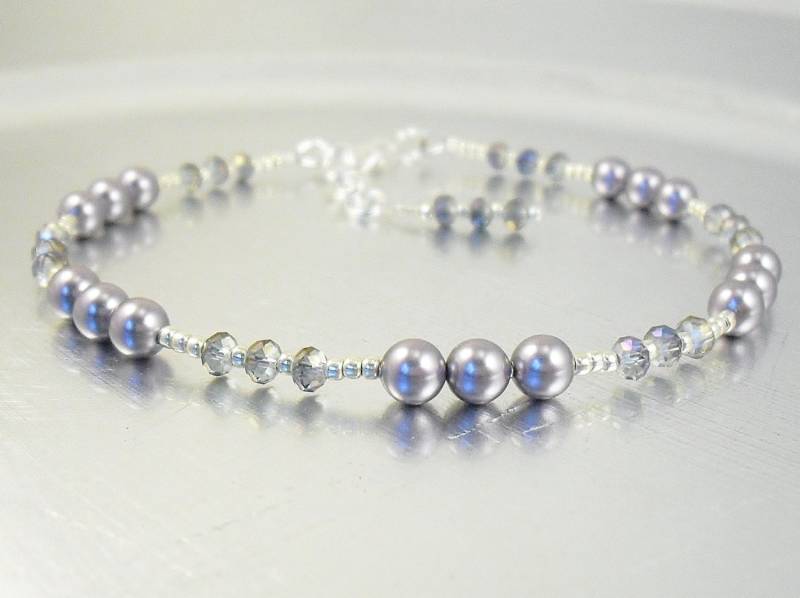 Perlen Ankle Armband - Mauve Swarovski Kristall Glas Perle Und Lila Fußkettchen von mmojewelry