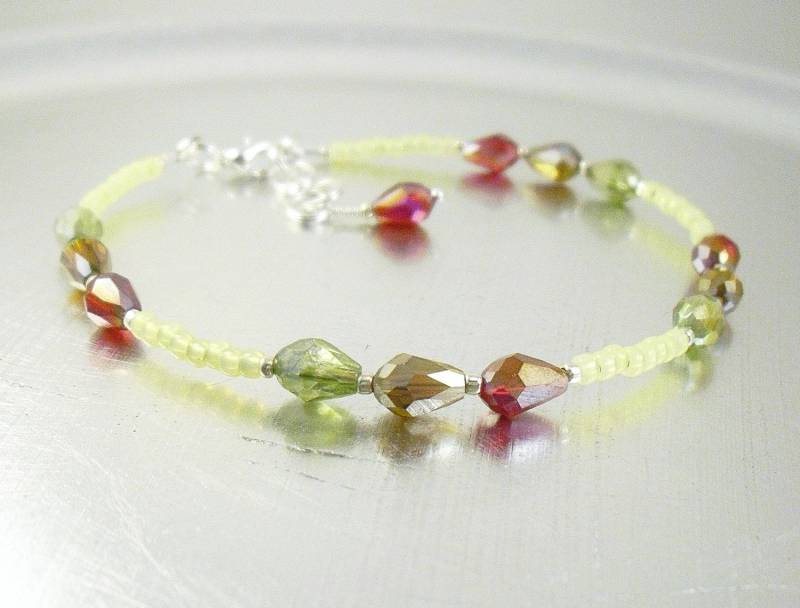 Perlen Knöchel Armband - Gelber Opal Und Kristall Glas Anklet von mmojewelry