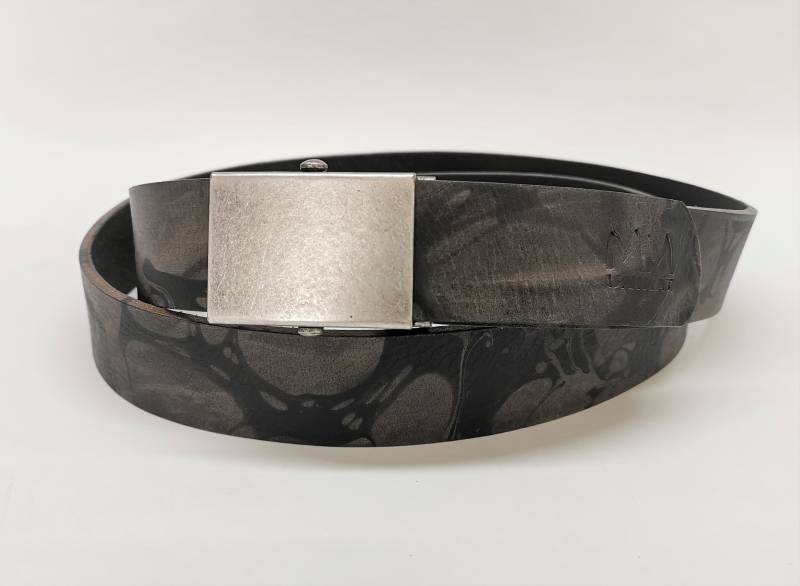 Büffelleder Pflanzlich Gegerbt Marmoriert Schwarzgrau Unikat von mmunikat7