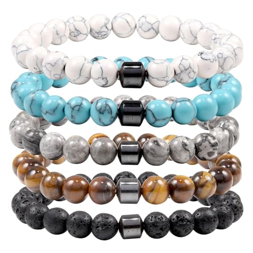 mnopx Armband 3-teiliges Set verstellbar Anti-Angst Naturstein Armband Geburtstagsgeschenk(5-Piece Set) von mnopx
