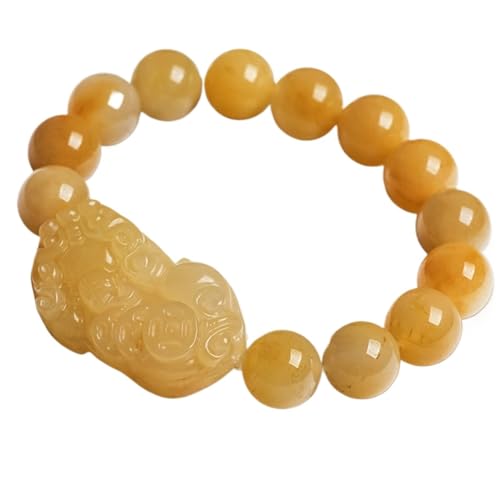 mnopx Glücksarmband - Feng Shui Armband - Feng Shui Glücksarmband Elastisches Armband Gold Seide Jade Armband Gelb Damen Herren Amulett Bringt Glück(Large) von mnopx