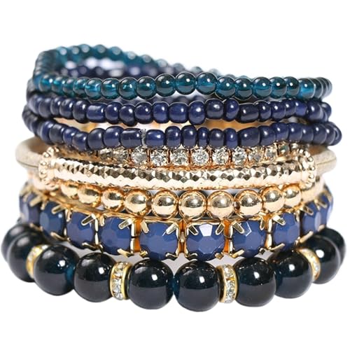 mnopx Set 6 stapelbaren Perlenarmbändern im Bohème-Stil Mehrschichtige verstellbare Armbänder Geschenke for Mama Schwestern.(Style 1) von mnopx