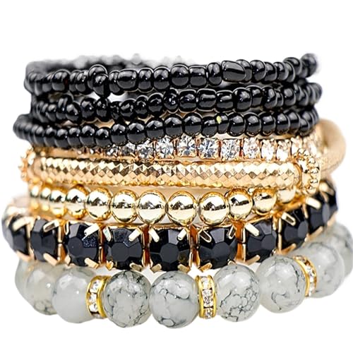 mnopx Set 6 stapelbaren Perlenarmbändern im Bohème-Stil Mehrschichtige verstellbare Armbänder Geschenke for Mama Schwestern.(Style 3) von mnopx