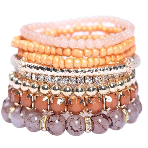 mnopx Set 6 stapelbaren Perlenarmbändern im Bohème-Stil Mehrschichtige verstellbare Armbänder Geschenke for Mama Schwestern.(Style 7) von mnopx