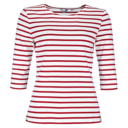 modAS Bretonisches Damenshirt mit 3/4-Arm - Streifenshirt Ringelshirt Basic Shirt Gestreift aus Baumwolle in Weiß/Rot Größe 42 von modAS