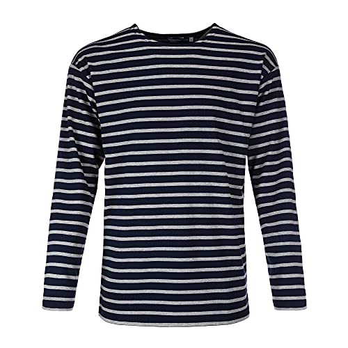 Bretonisches Herren Shirt gestreift Langarm Baumwolle maritim Ringel-Look Streifenshirt (56 blau/grau, 50) von modAS