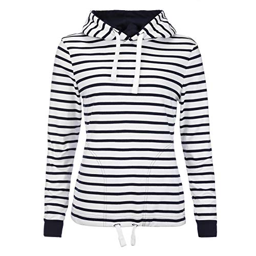 Kapuzenpullover bretonisch gestreift Damen maritim Kapuzenshirt Pullover (weiß/blau 04, 40) von modAS