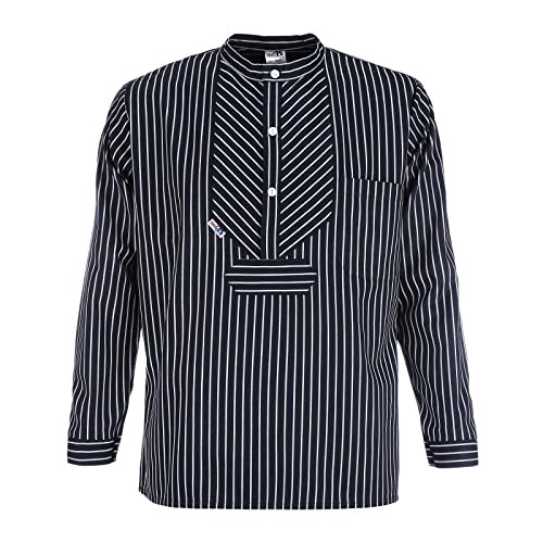 modAS Unisex Finkenwerder Fischerhemd Basic Line - Hemd Seemann Skipper Fischer-Hemd gestreift aus Baumwolle mit breiten Streifen in Blau Größe 3XL von modAS