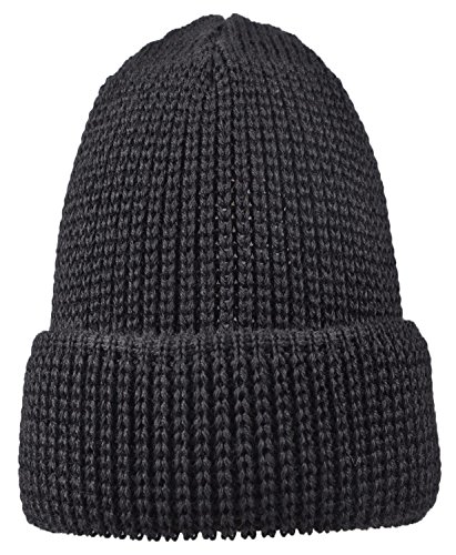 modAS Damen Herren Rollmütze aus Wolle (Schurwolle) - lang Beanie Mütze warm, Farbe:schwarz von modAS
