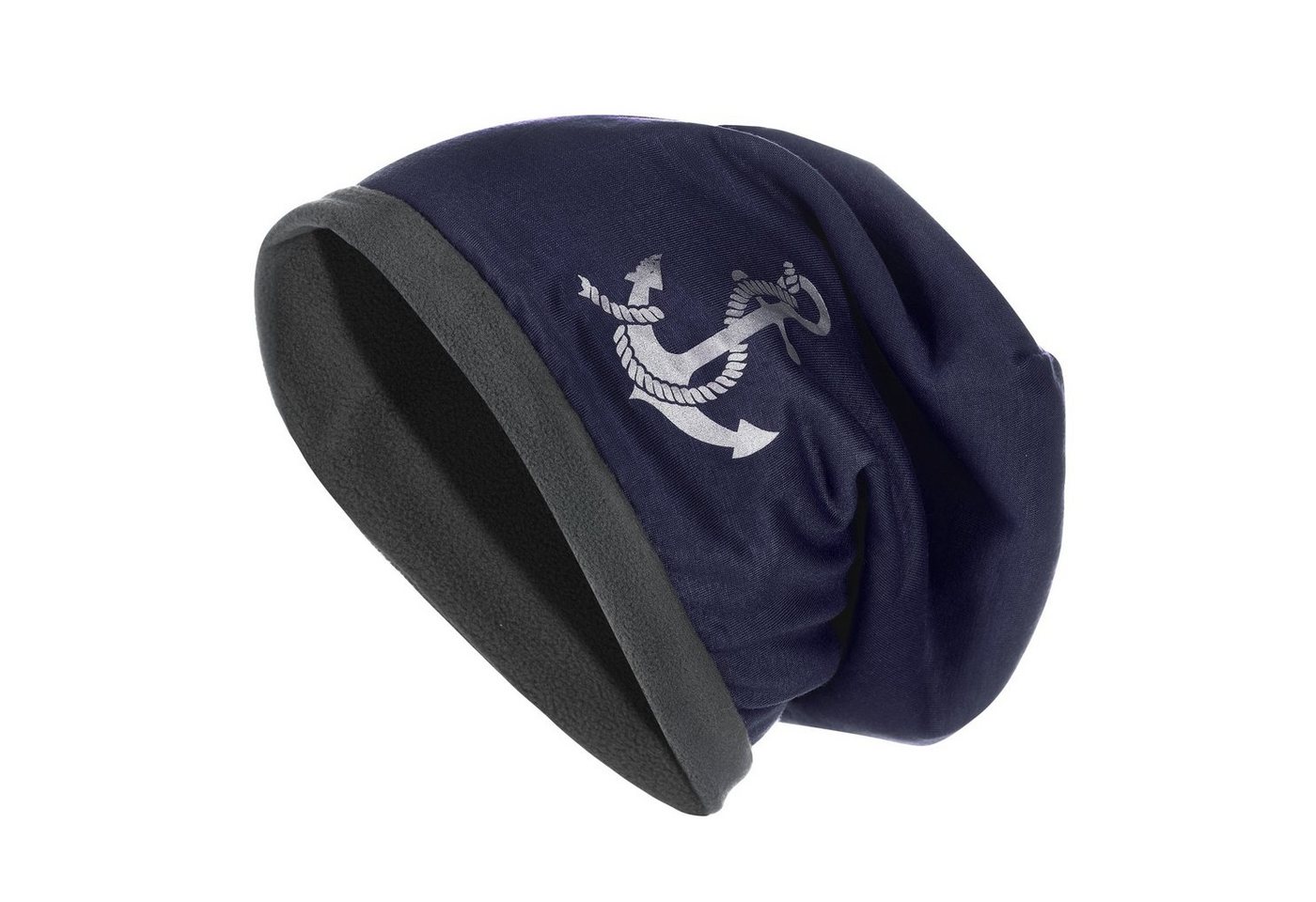 modAS Beanie Unisex Beanie Fleece mit Ankermuster - Einheitsgröße für Erwachsene von modAS