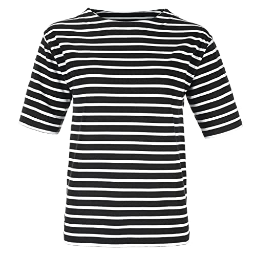 modAS Bretonisches Damen-T-Shirt mit U-Boot Ausschnitt - Ringelshirt Kurzarm Basic Shirt Gestreift aus Baumwolle in Blau-Weiß in Größe 54 von modAS