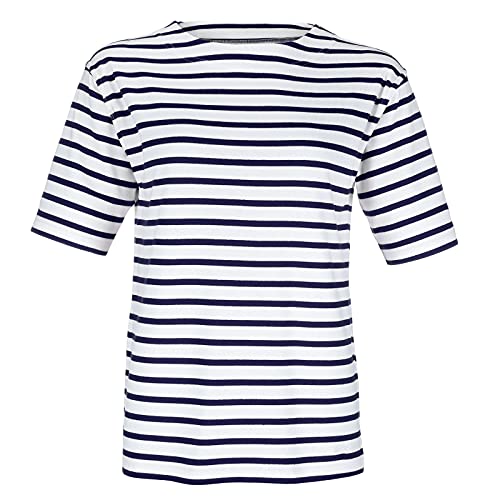modAS Bretonisches Damen-T-Shirt mit U-Boot Ausschnitt - Ringelshirt Kurzarm Basic Shirt Gestreift aus Baumwolle in Weiß/Blau in Größe 38 von modAS