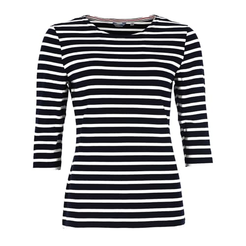 modAS Bretonisches Damenshirt mit 3/4-Arm - Streifenshirt Ringelshirt Basic Shirt Gestreift aus Baumwolle in Blau/Weiß Größe 42 von modAS