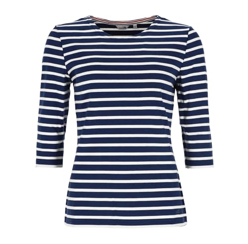 modAS Bretonisches Damenshirt mit 3/4-Arm - Streifenshirt Ringelshirt Basic Shirt Gestreift aus Baumwolle in Blaumelange/Weiß Größe 50 von modAS
