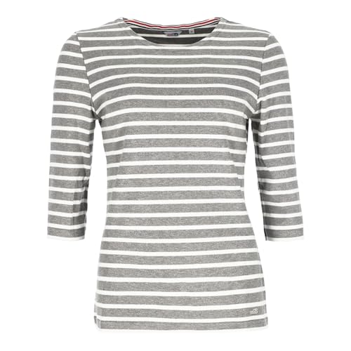 modAS Bretonisches Damenshirt mit 3/4-Arm - Streifenshirt Ringelshirt Basic Shirt Gestreift aus Baumwolle in Graumelange/Weiß Größe 48 von modAS