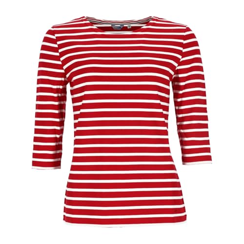 modAS Bretonisches Damenshirt mit 3/4-Arm - Streifenshirt Ringelshirt Basic Shirt Gestreift aus Baumwolle in Rot/Weiß Größe 36 von modAS