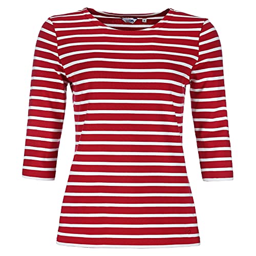 modAS Bretonisches Damenshirt mit 3/4-Arm - Streifenshirt Ringelshirt Basic Shirt Gestreift aus Baumwolle in Rot/Weiß Größe 38 von modAS