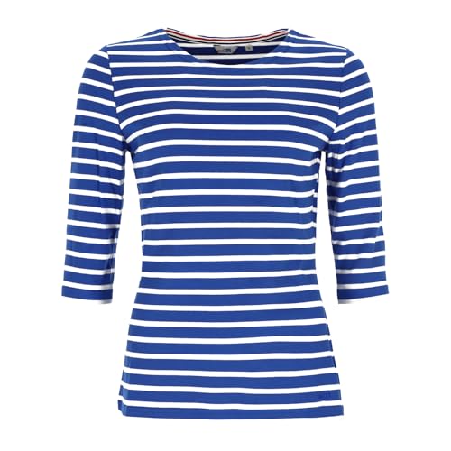 modAS Bretonisches Damenshirt mit 3/4-Arm - Streifenshirt Ringelshirt Basic Shirt Gestreift aus Baumwolle in Royal/Weiß Größe 42 von modAS
