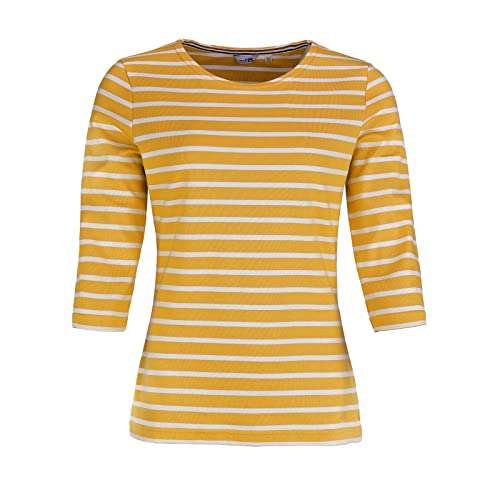 modAS Bretonisches Damenshirt mit 3/4-Arm - Streifenshirt Ringelshirt Basic Shirt Gestreift aus Baumwolle in Safran-Weiß Größe 38 von modAS