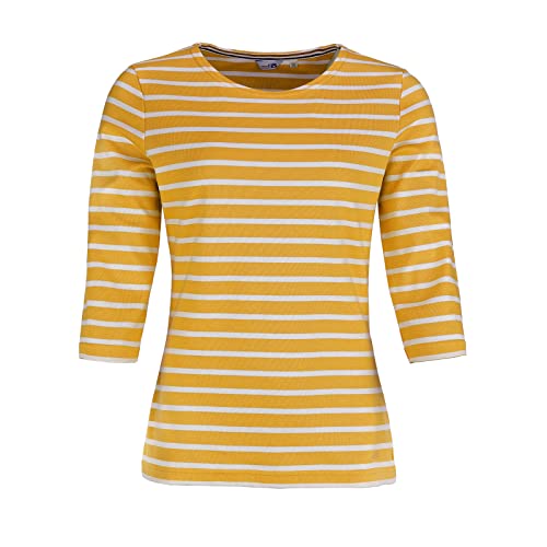 modAS Bretonisches Damenshirt mit 3/4-Arm - Streifenshirt Ringelshirt Basic Shirt Gestreift aus Baumwolle in Safran-Weiß Größe 46 von modAS