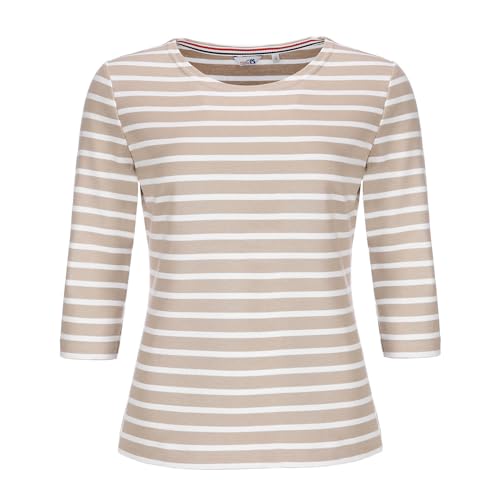 modAS Bretonisches Damenshirt mit 3/4-Arm - Streifenshirt Ringelshirt Basic Shirt Gestreift aus Baumwolle in Sand-Weiß Größe 46 von modAS
